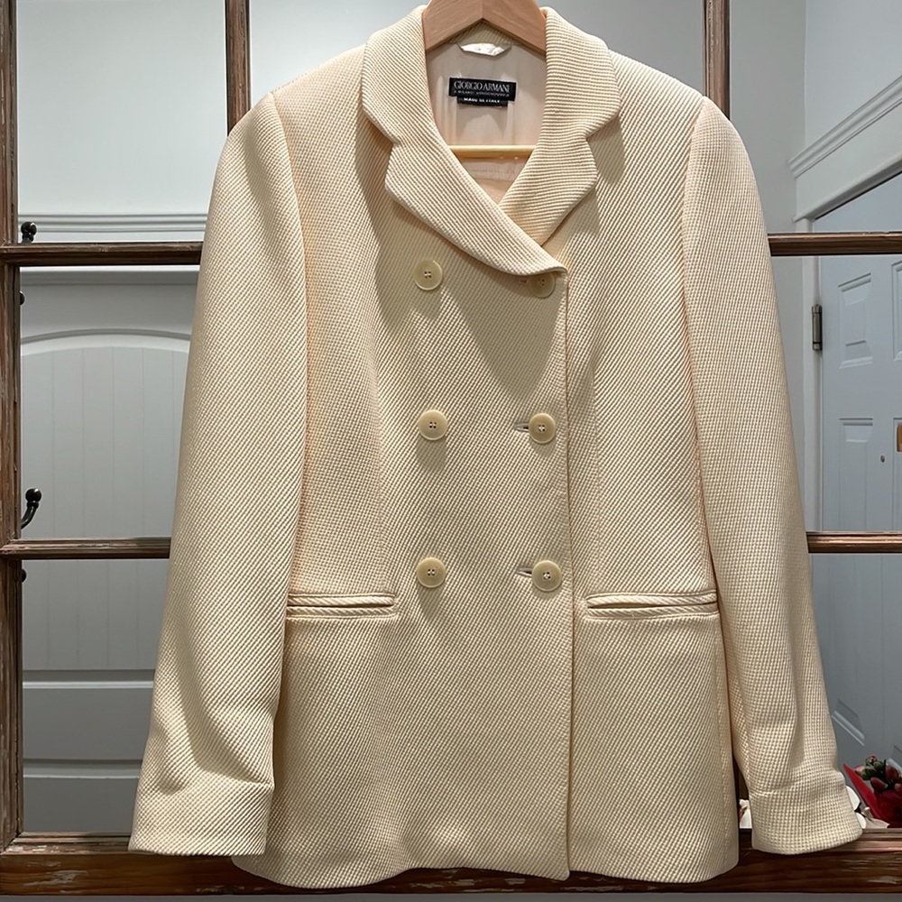 Giorgio Armani double-breasted cream blazer suit jacket